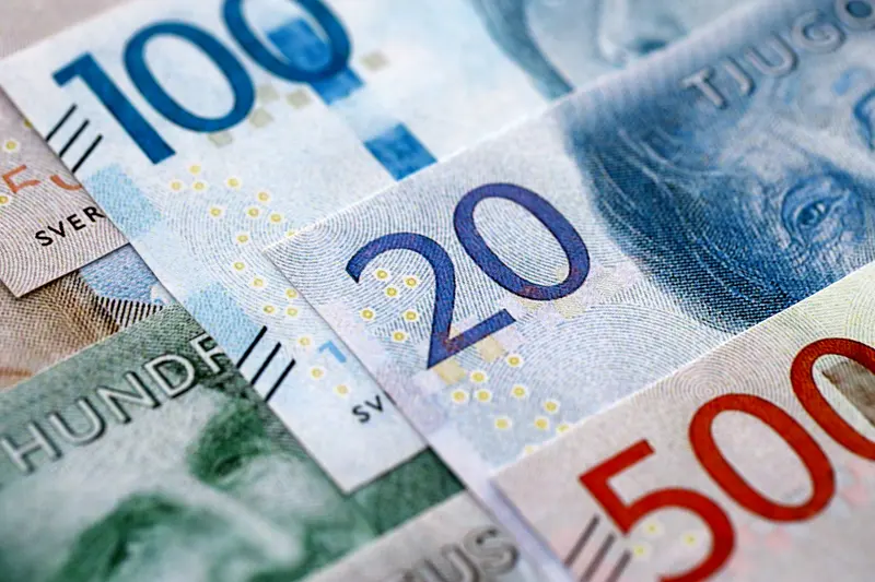 Närbild på en svensk sedel med tryckt porträtt